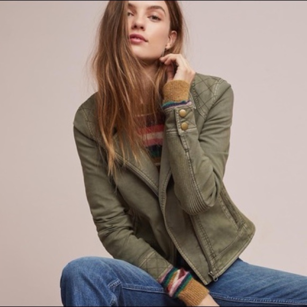 Anthropologie Easy Moto Jacket Olive Green Utility Jacket XS